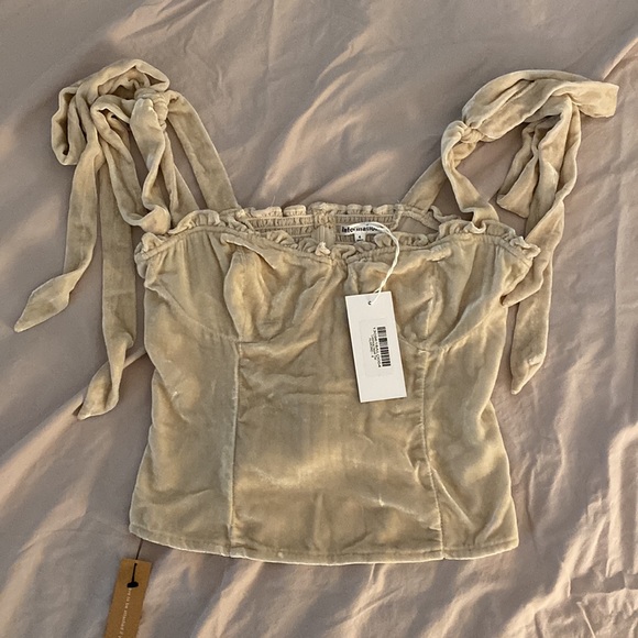 Reformation Colomba Velvet Top. color almond, size 4 - Picture 2 of 3
